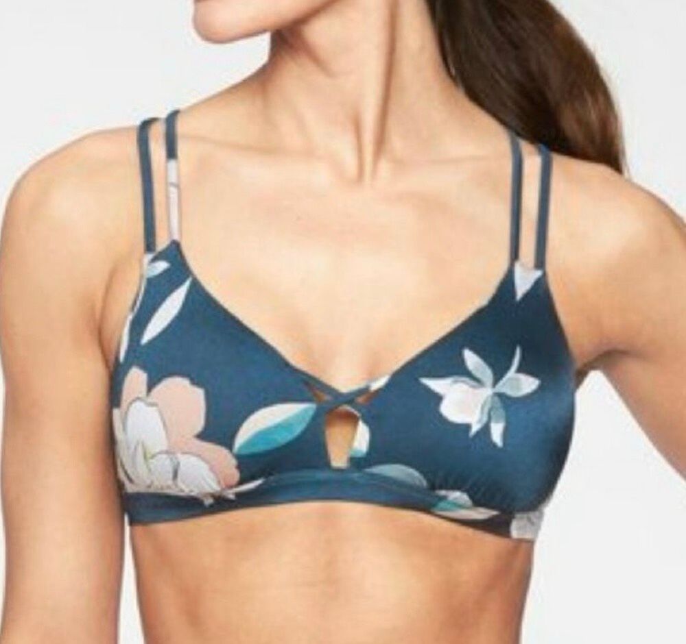 Athleta Small Aqualuxe Floradora Bikini Top blue floral